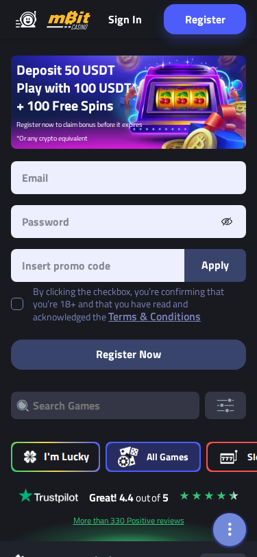 mBit mobile casino screenshot