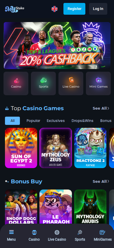 MyStake mobile casino screenshot