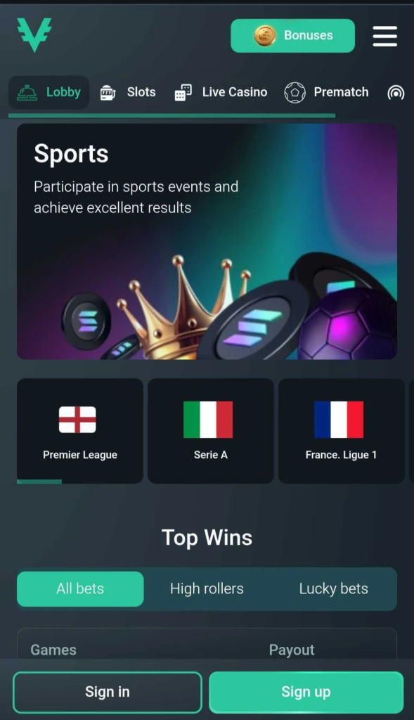Vave mobile casino screenshot