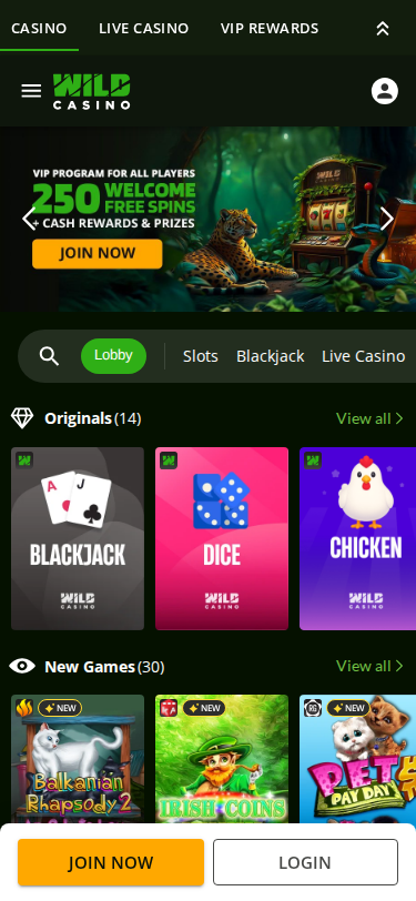 Wild Casino mobile casino screenshot
